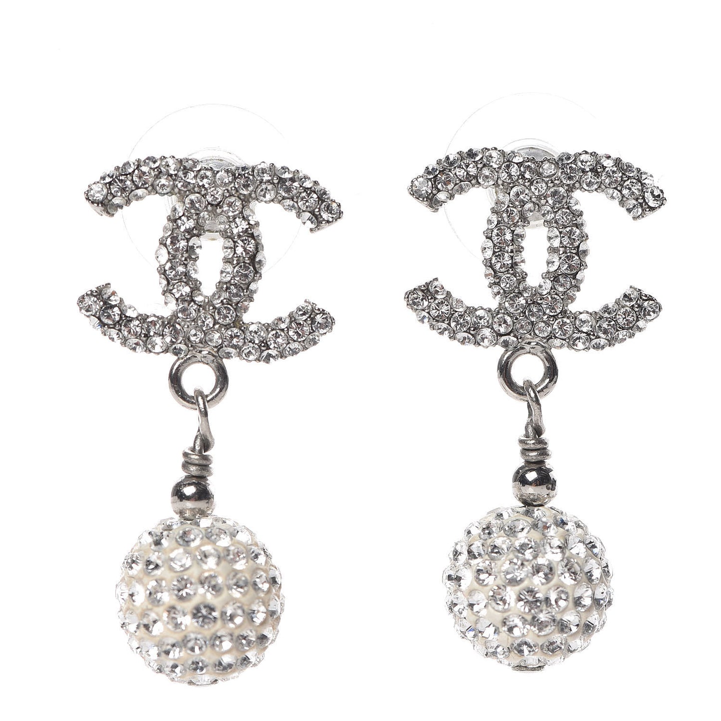 Crystal CC Drop Earrings Silver