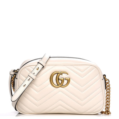 Gucci Calfskin Matelasse Small GG Marmont Chain Shoulder Bag White 1 of 7