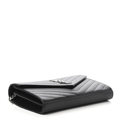 Saint Laurent Grain De Poudre Matelasse Chevron Monogram Chain Wallet Black 4 of 10