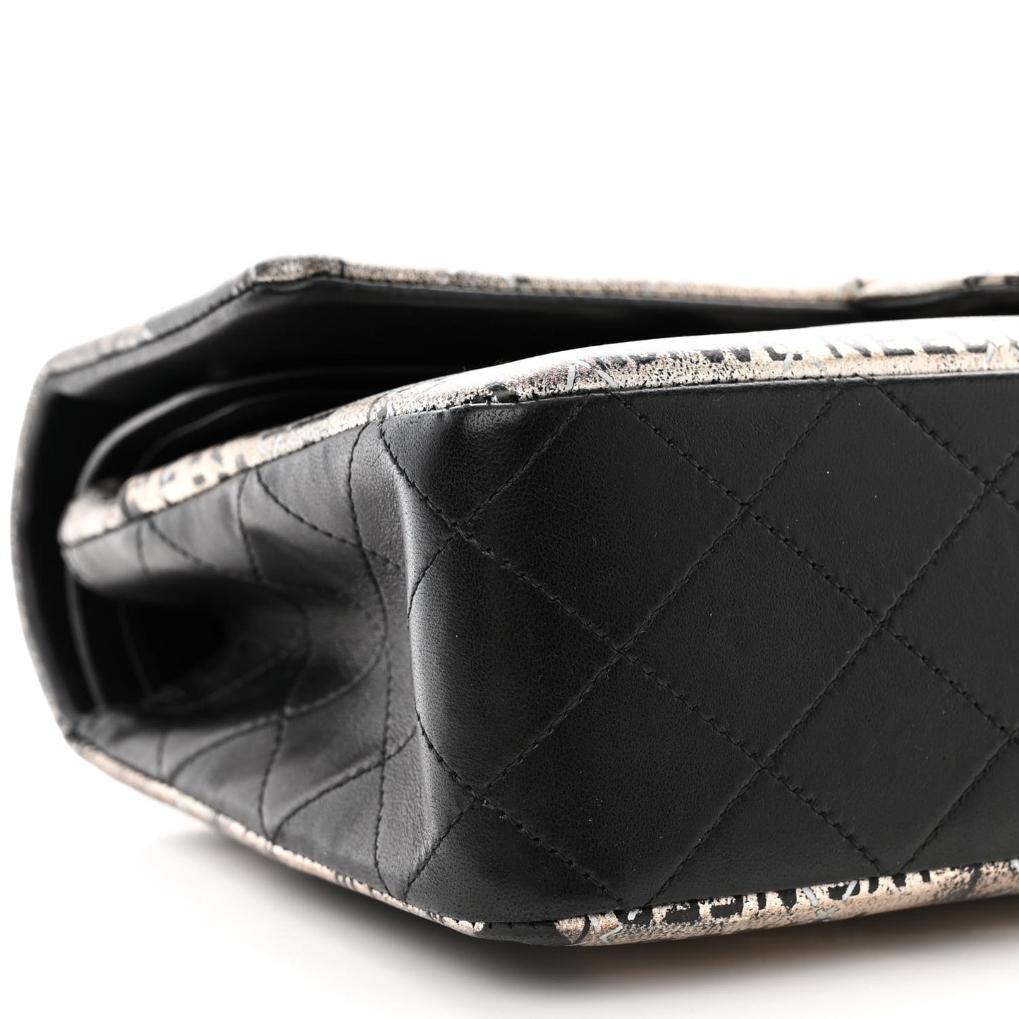 Metallic Lambskin Painted Feministe Newsprint Medium Double Flap So Black