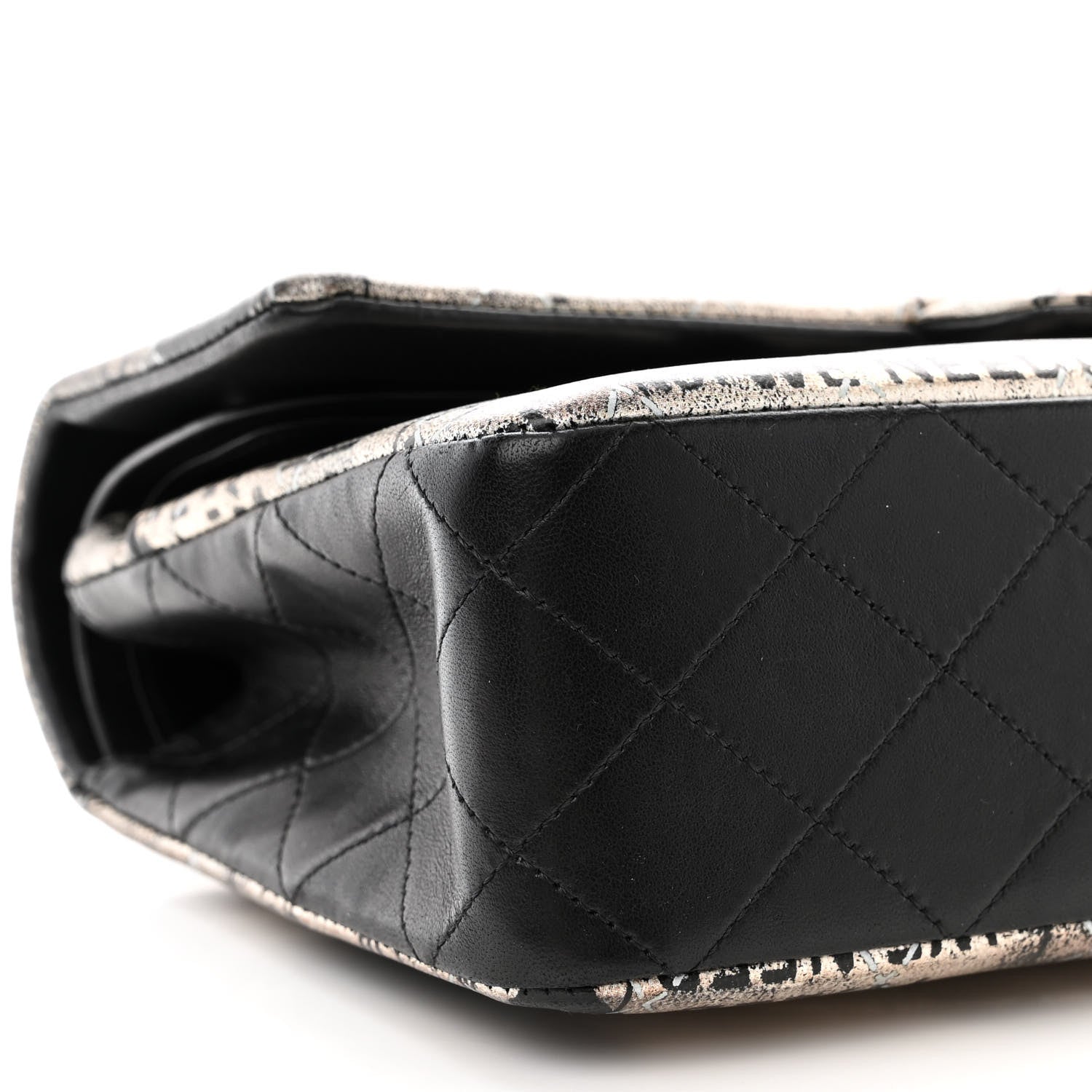 Chanel Metallic Lambskin Painted Feministe Newsprint Medium Double Flap So Black 9 of 14