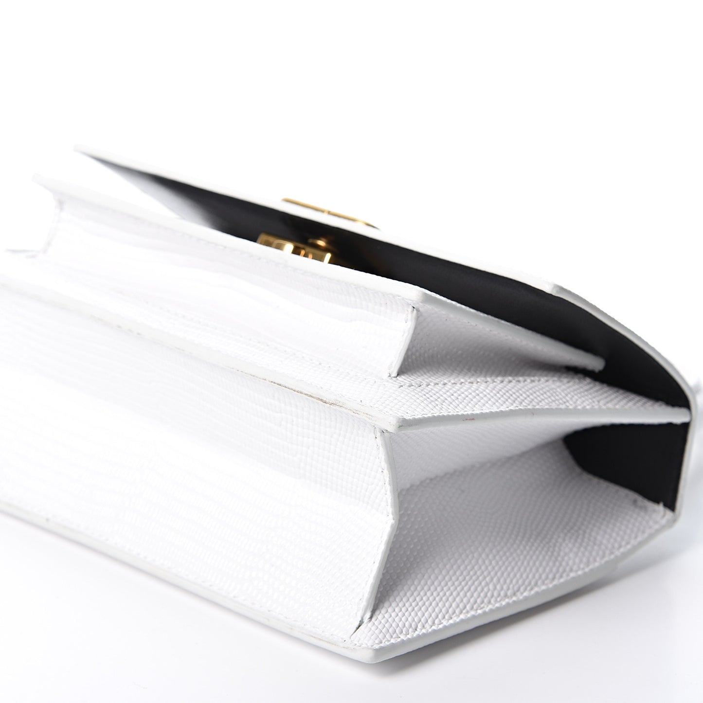 Patent Calfskin Lizard Embossed XS Sharp Top Handle Bag White