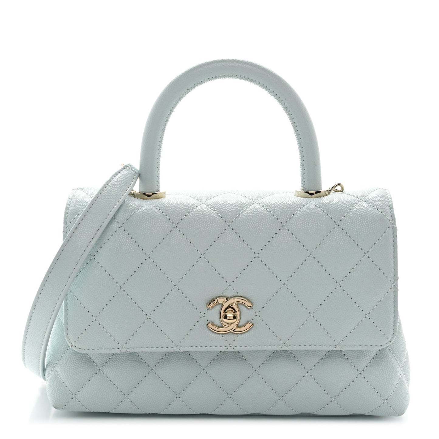 Caviar Quilted Mini Coco Handle Flap Light Blue