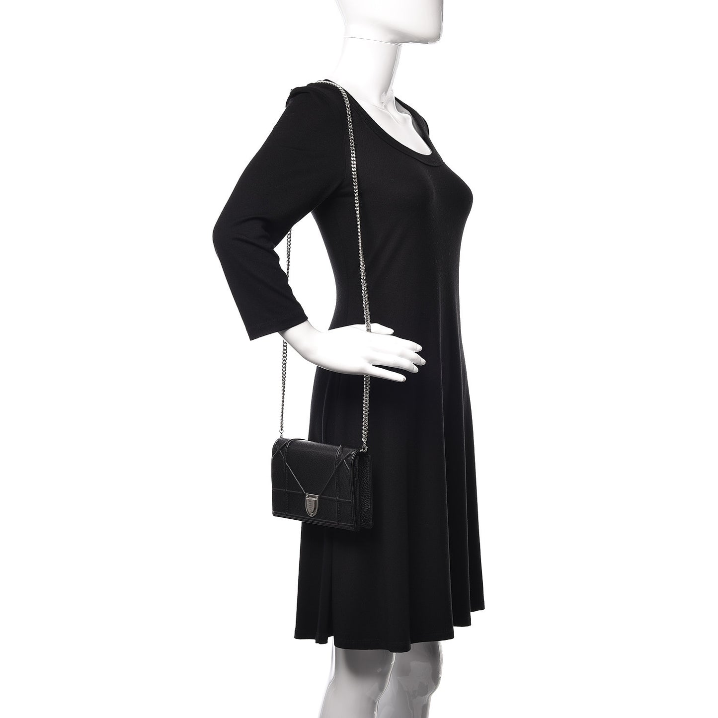 Grained Calfskin Diorama Wallet on Chain Pouch Black