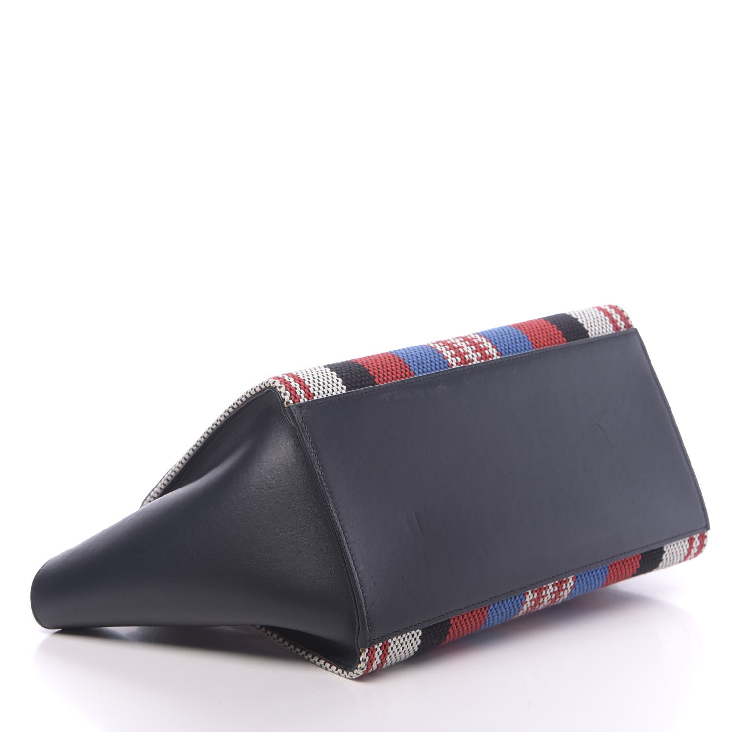 Celine Smooth Calfskin Textile Striped Medium Trapeze Navy Blue 4 of 17