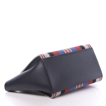 Celine Smooth Calfskin Textile Striped Medium Trapeze Navy Blue 4 of 17