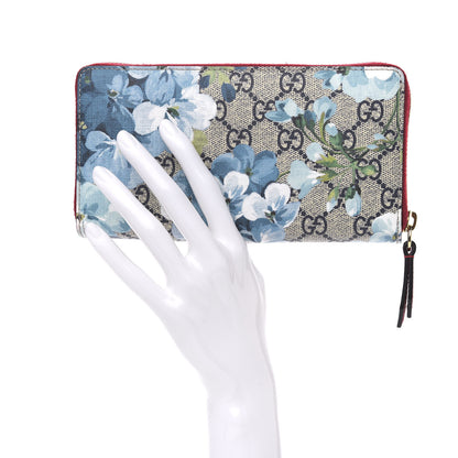 Gucci GG Supreme Monogram Blooms Zip Around Wallet Blue Red 2 of 9