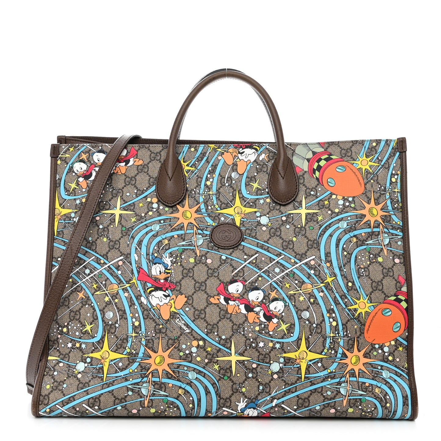 X DISNEY GG Supreme Monogram Donald Duck Retro Interlocking G Shopping Tote Beige Multicolor New Acero