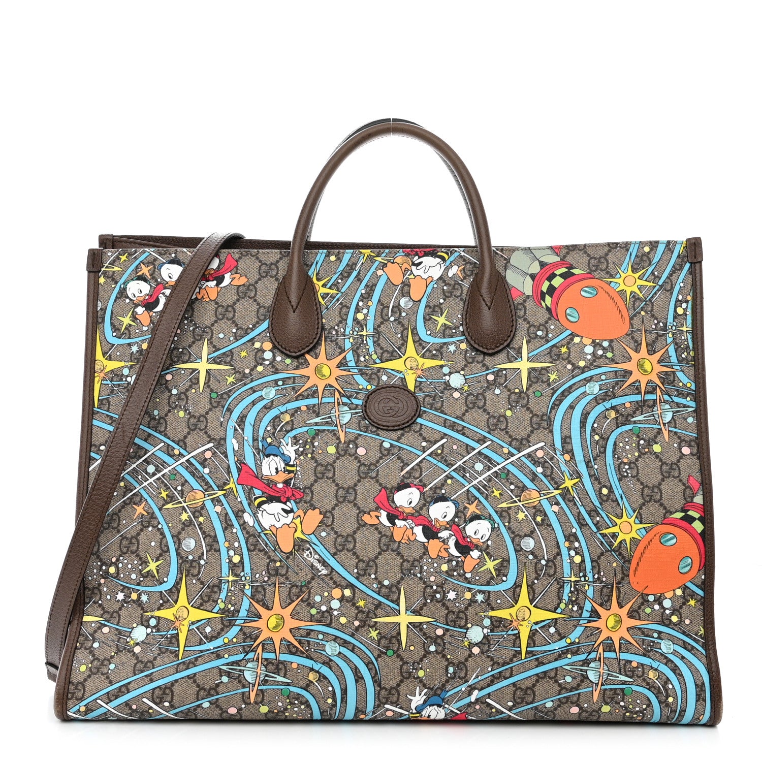 Gucci X DISNEY GG Supreme Monogram Donald Duck Retro Interlocking G Shopping Tote Beige Multicolor New Acero 1 of 13