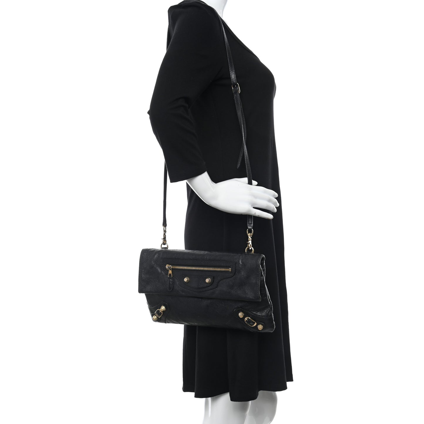 Agneau Giant 12 Gold Hardware Envelope Strap Clutch Black