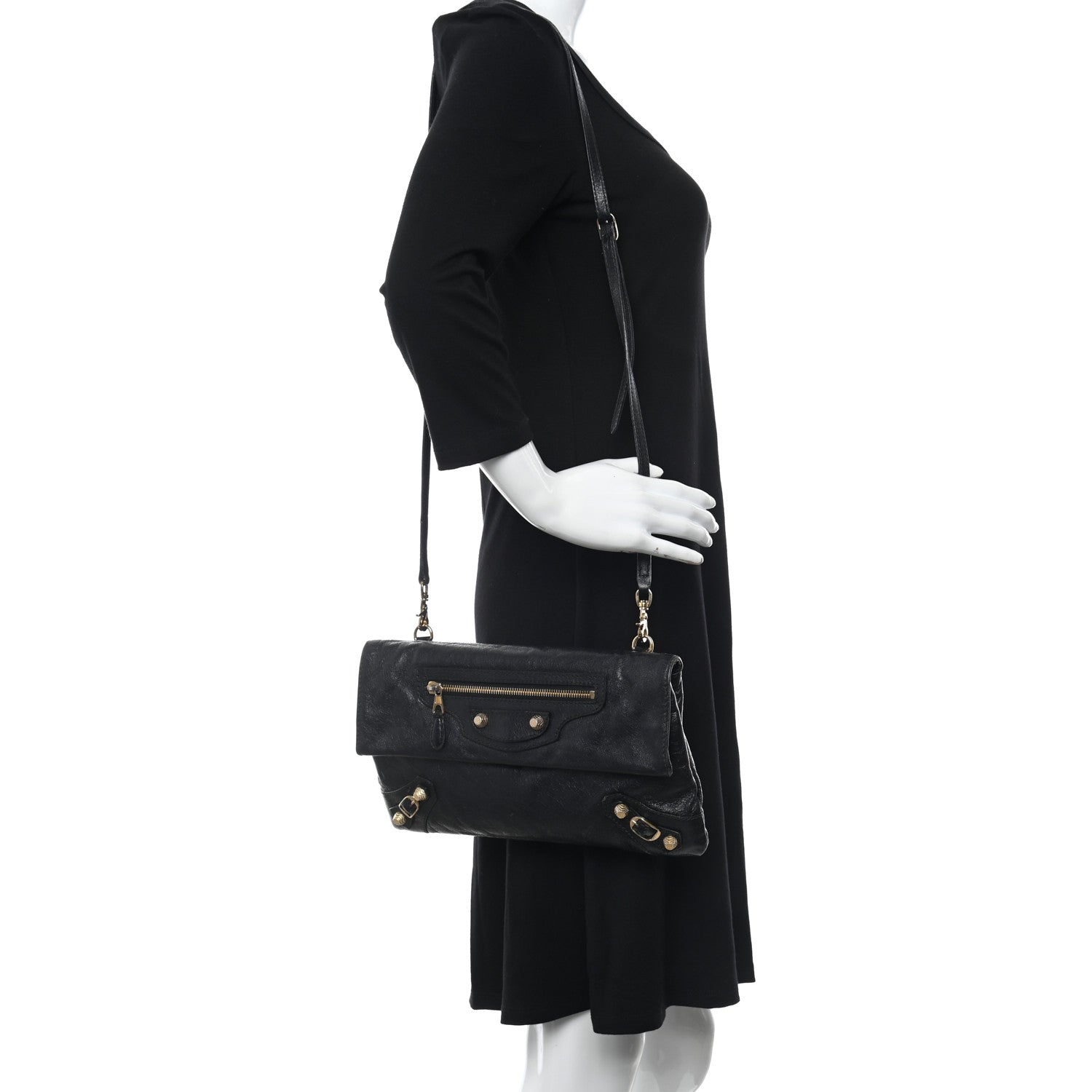Balenciaga Agneau Giant 12 Gold Hardware Envelope Strap Clutch Black 2 of 10