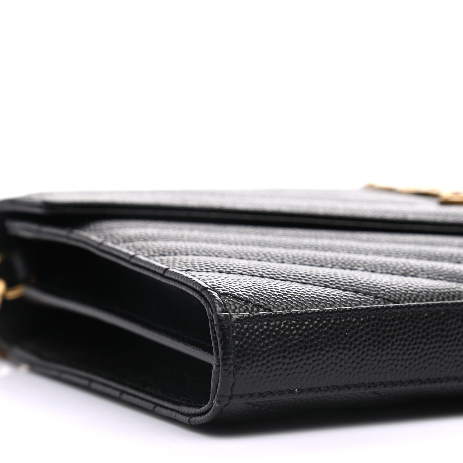 Saint Laurent Grain De Poudre Matelasse Chevron Monogram Chain Wallet Black 7 of 8