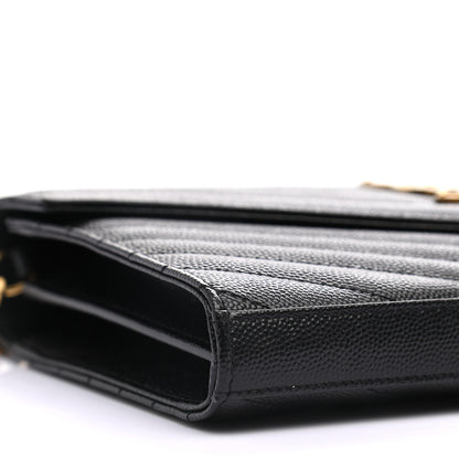 Saint Laurent Grain De Poudre Matelasse Chevron Monogram Chain Wallet Black 7 of 8
