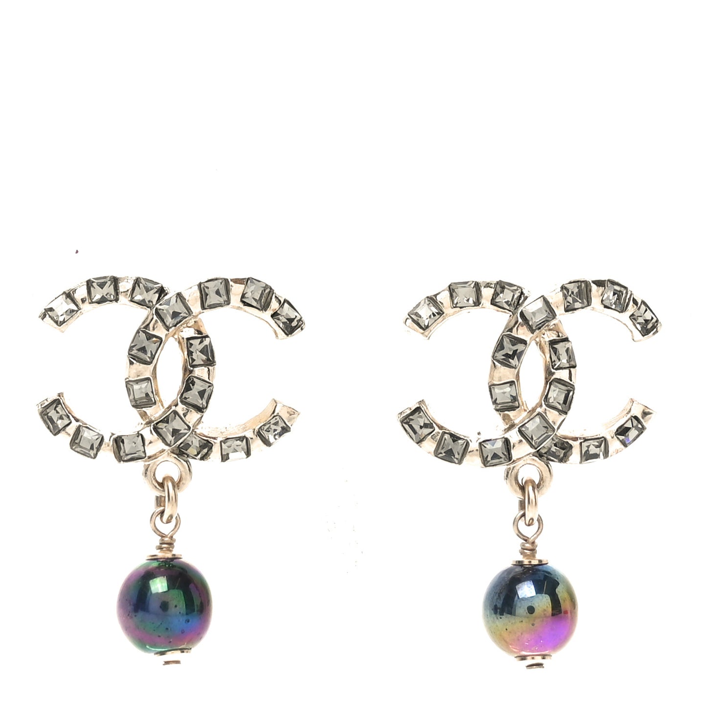 Crystal Pearl CC Drop Earrings Gold Purple Grey