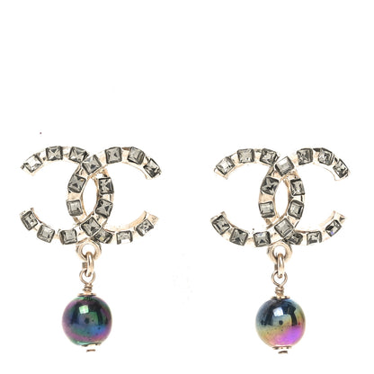 Chanel Crystal Pearl CC Drop Earrings Gold Purple Grey 1 of 4