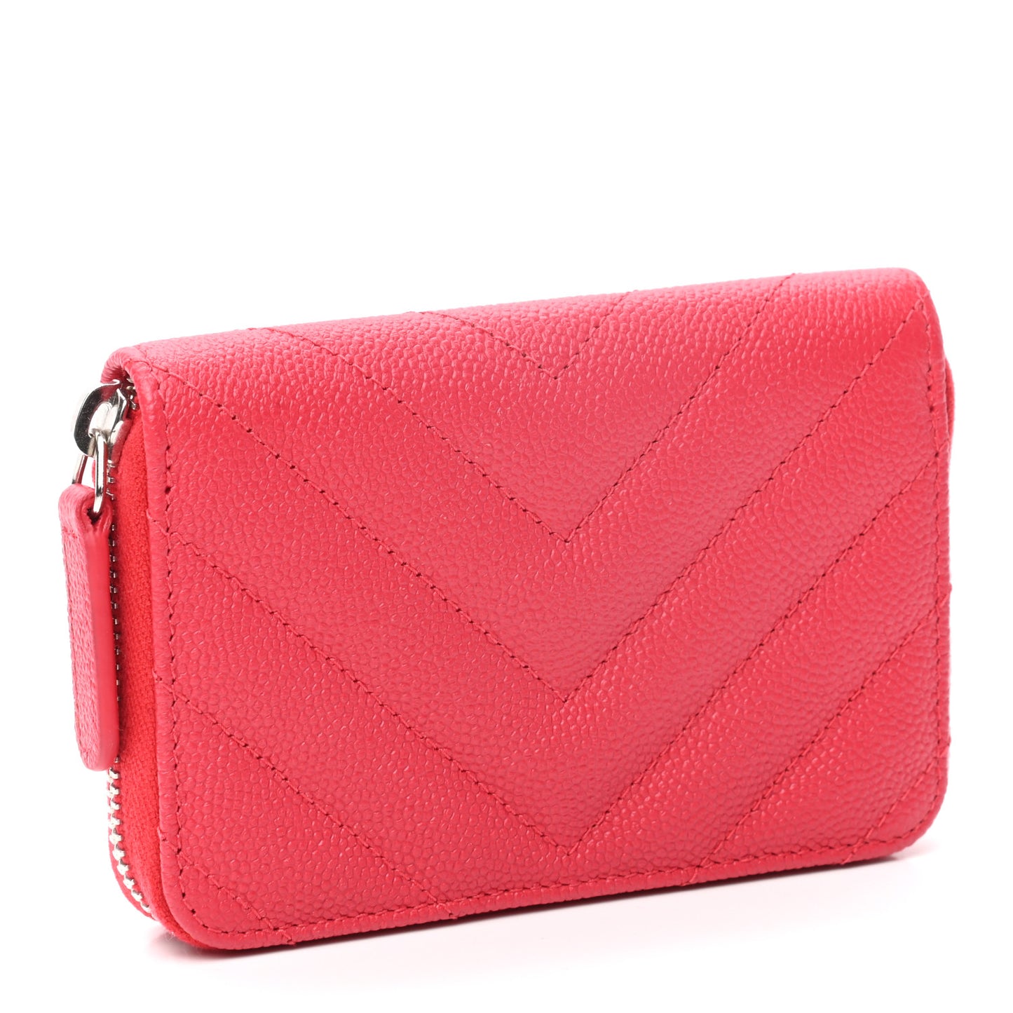 Caviar Chevron Quilted Zip Coin Purse Light Red