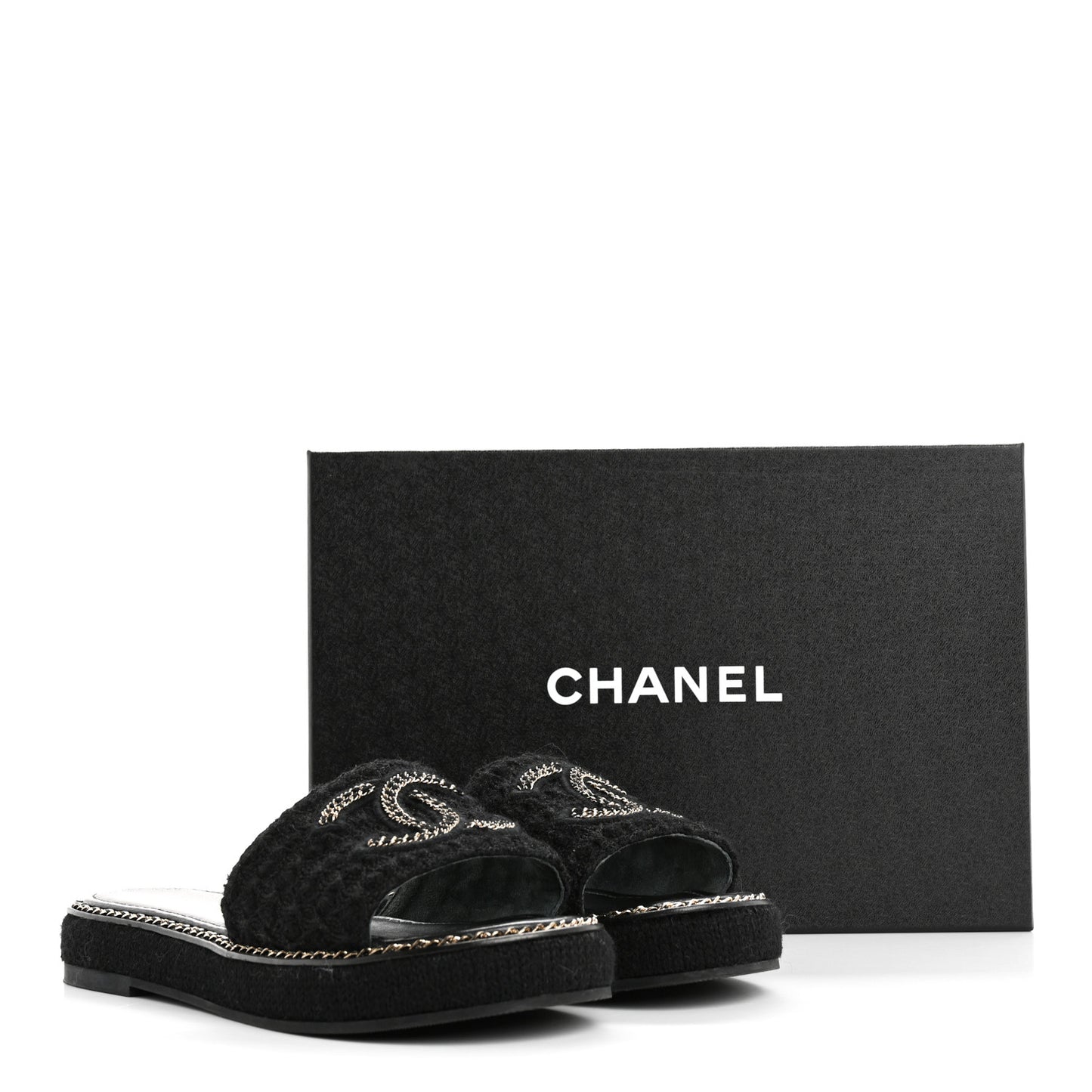 Wool Alpaca Chain CC Slide Sandals 37 Black