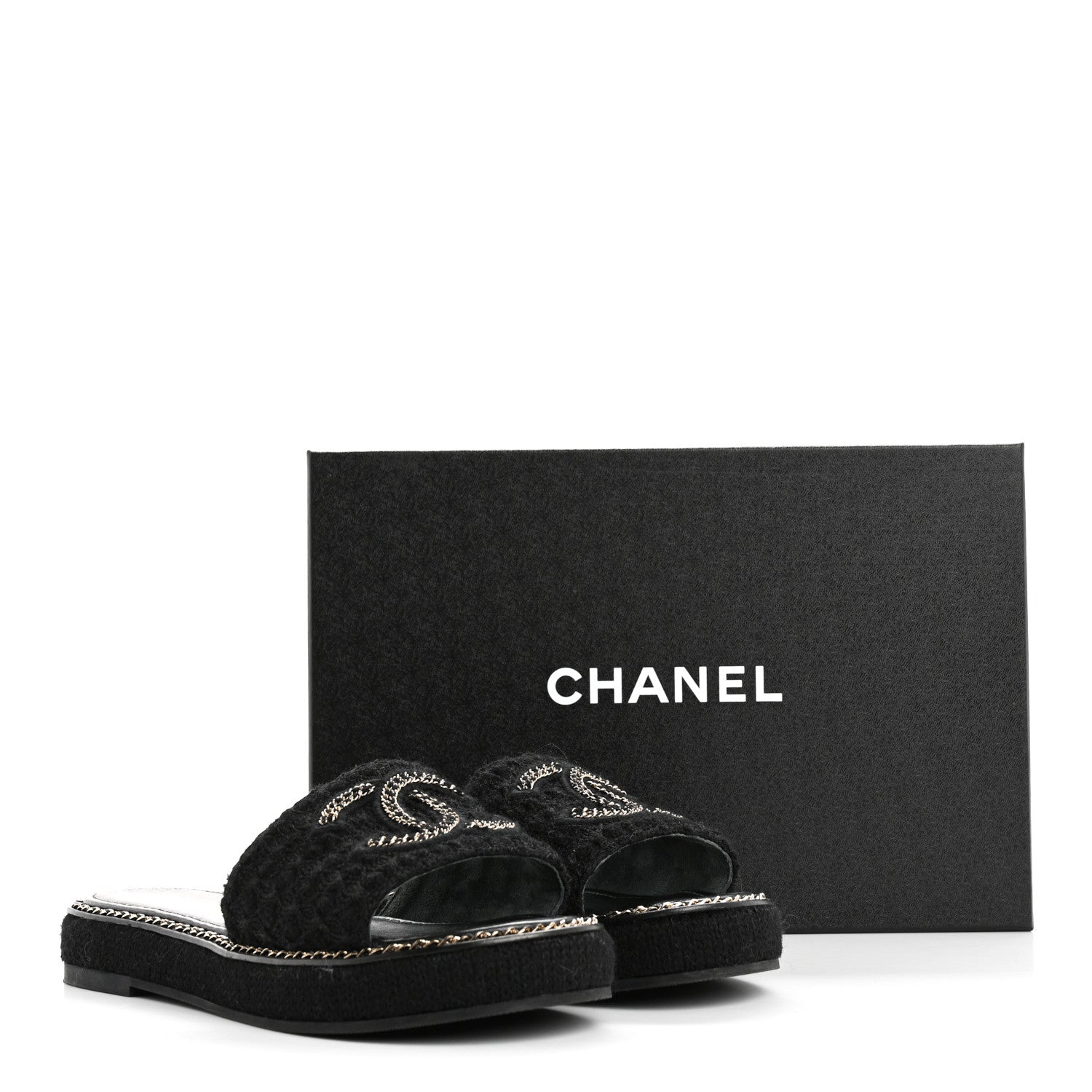Chanel Wool Alpaca Chain CC Slide Sandals 37 Black 12 of 12