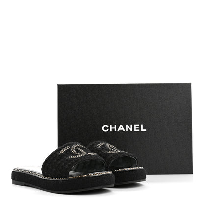 Chanel Wool Alpaca Chain CC Slide Sandals 37 Black 12 of 12