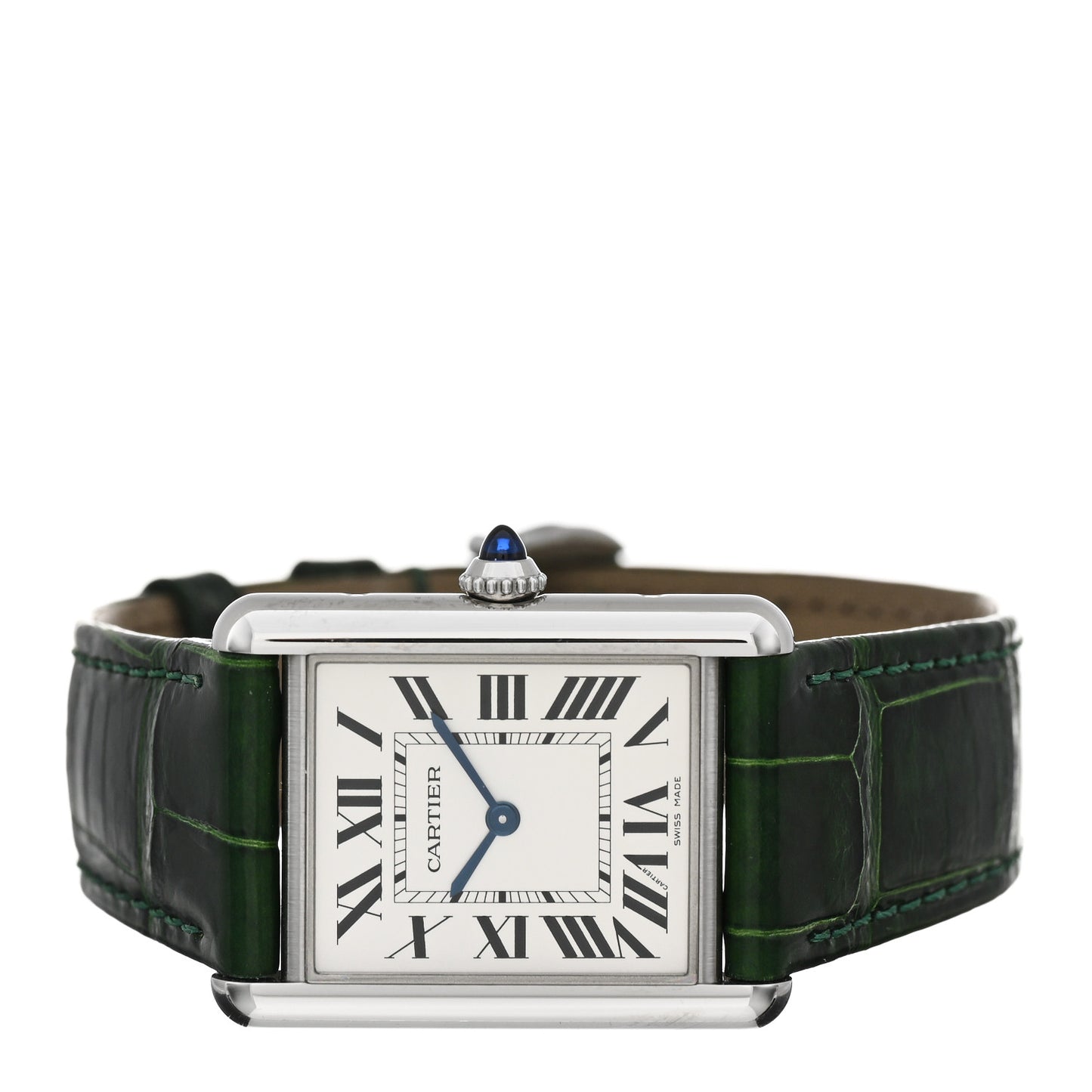 Stainless Steel Alligator 25mm Must de Cartier Tank Quartz Watch Green