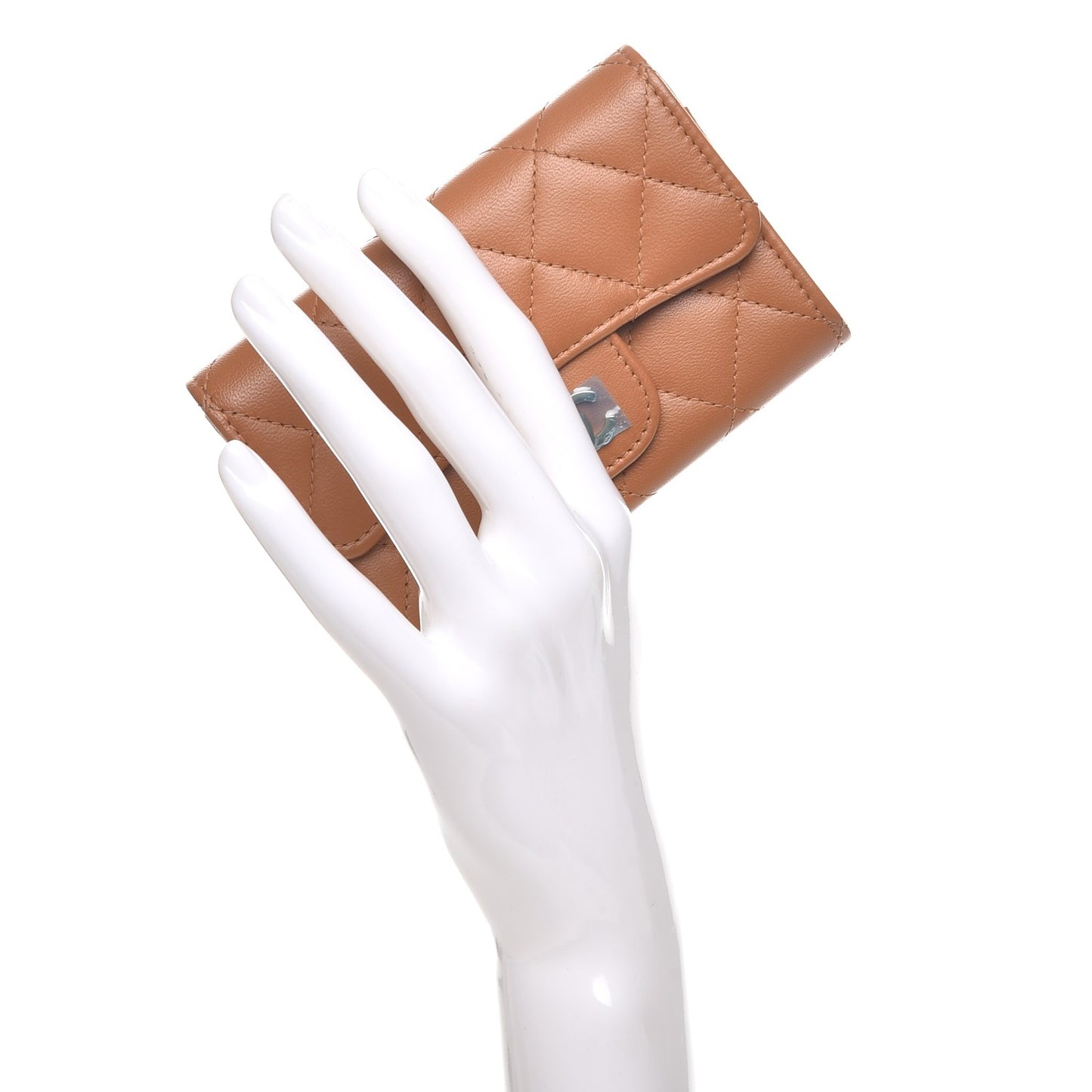 Lambskin Quilted Flap Card Holder Beige