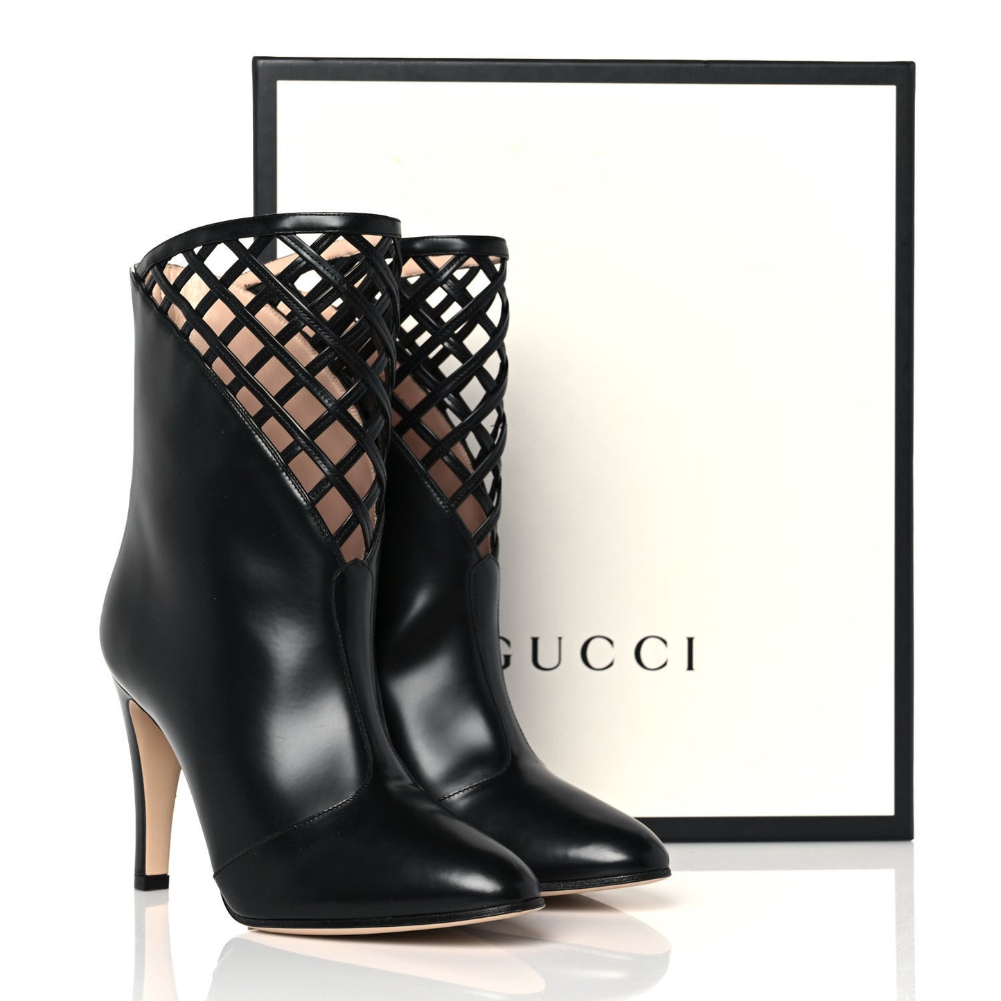 Plume Calfskin Damir Lattice Cutout Boots 38.5 Black
