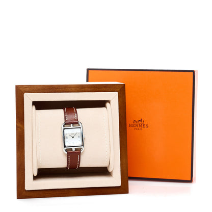 Hermes Stainless Steel Barenia Diamond Mother of Pearl 23mm Cape Cod Quartz Watch Fauve 5 of 5
