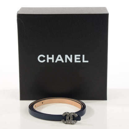 Chanel Leather CC Logo Skinny Belt 80 32 Navy Blue 12 of 12