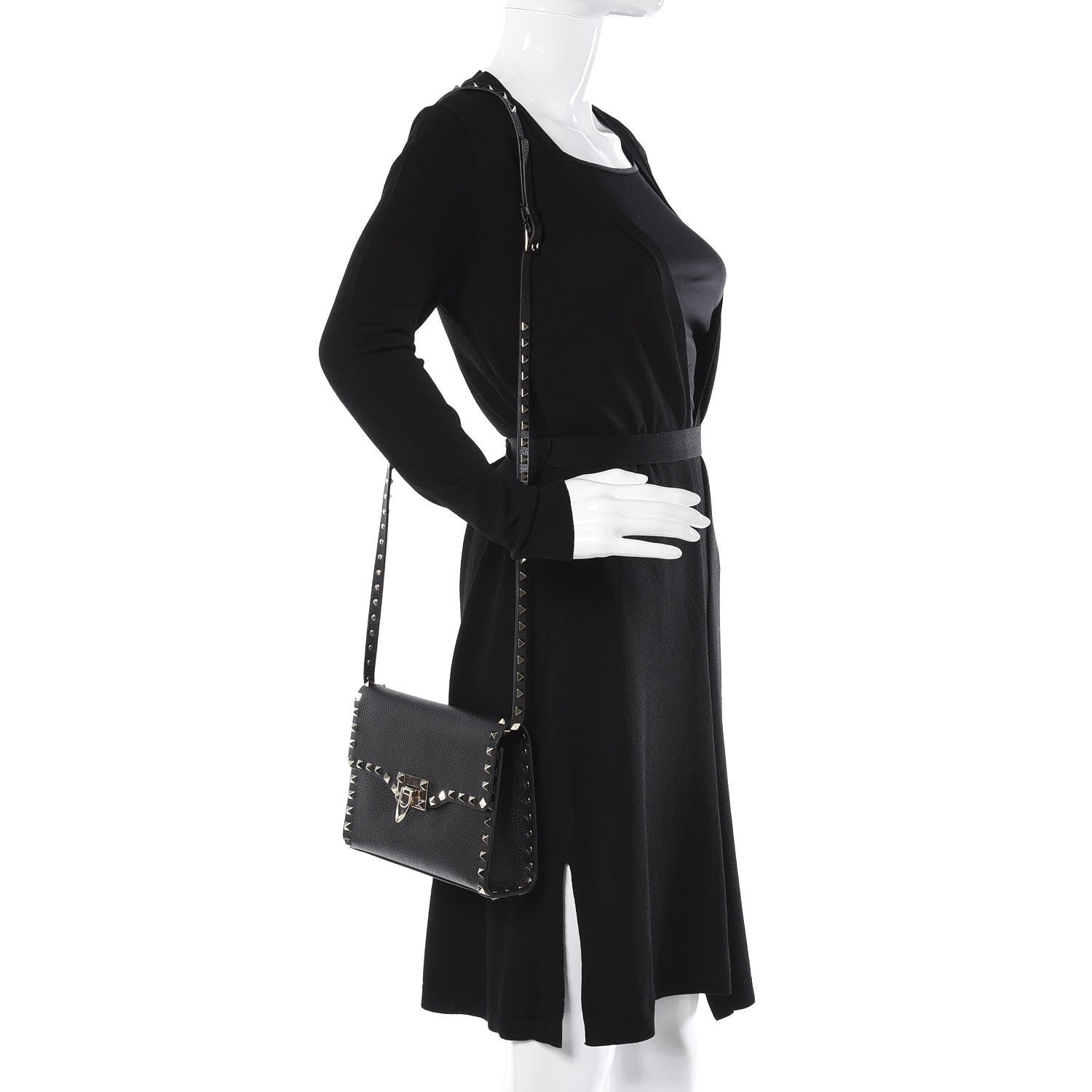 Valentino Garavani Pebbled Calfskin Medium Rockstud Flip Lock Crossbody Bag Black 2 of 7
