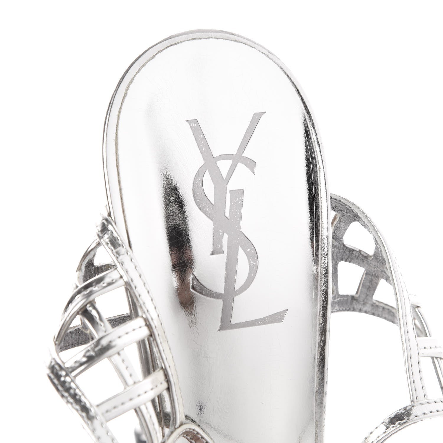 Saint Laurent Metallic Paris 125 Platform Cage Sandals 39.5 Silver 5 of 15