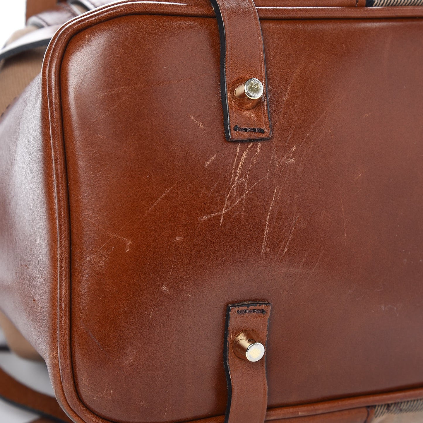 House Check Bridle Calfskin Medium Whipstitch Tote Dark Tan