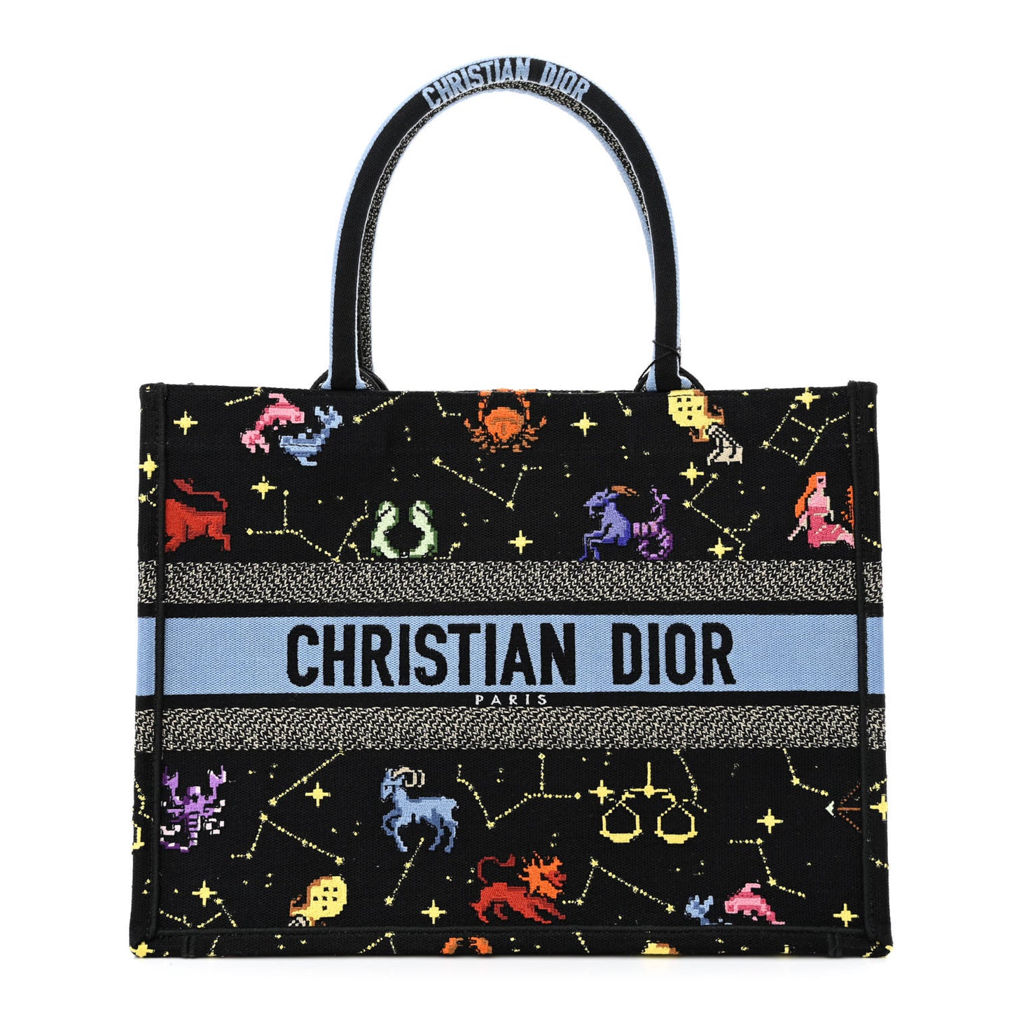 Canvas Embroidered Medium Pixel Zodiac Book Tote Black Multicolor