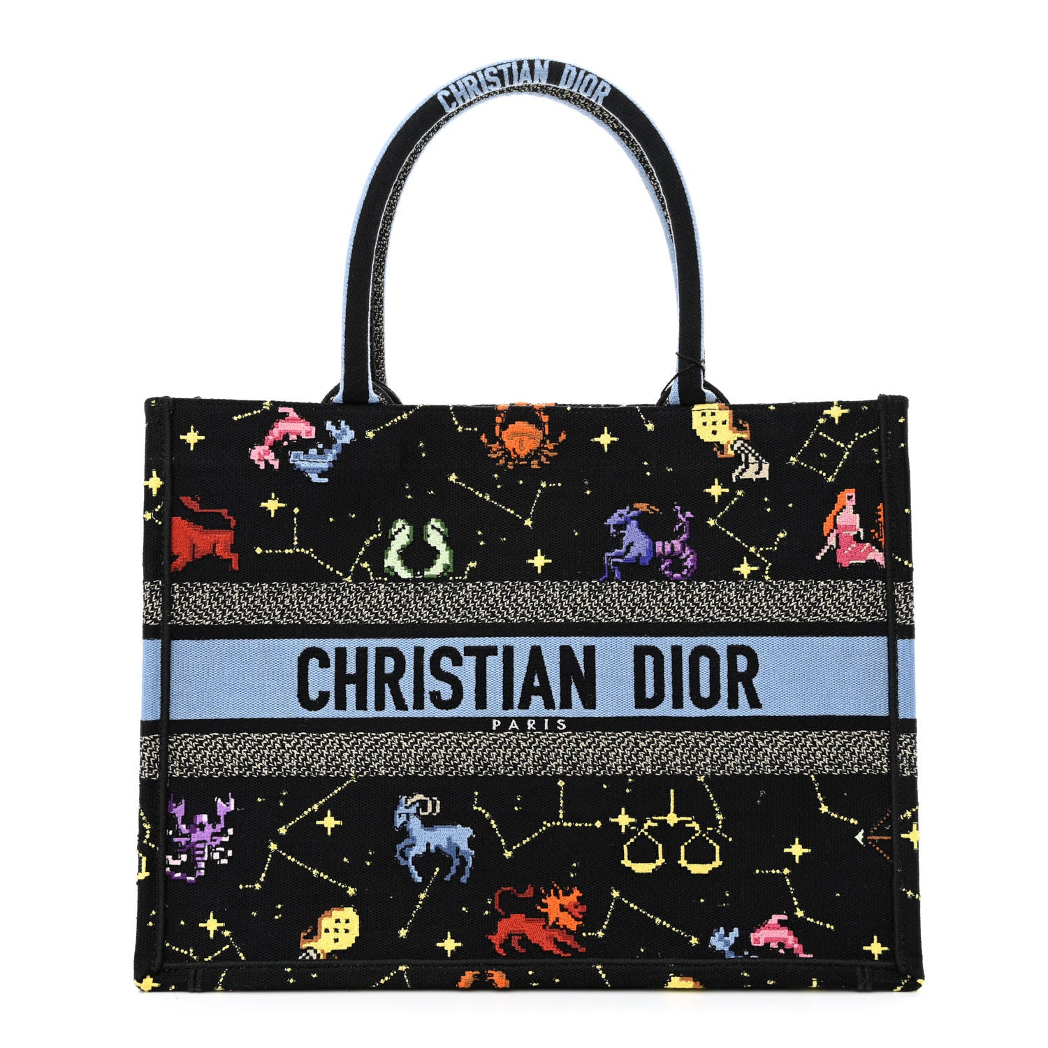 Christian Dior Canvas Embroidered Medium Pixel Zodiac Book Tote Black Multicolor 1 of 10
