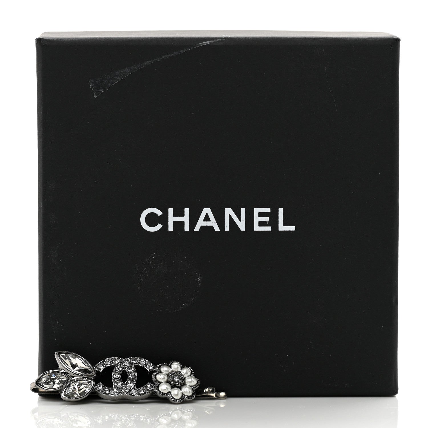Chanel Crystal Pearl CC Flower Hair Clip Barrette Silver 4 of 4