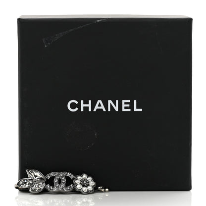 Chanel Crystal Pearl CC Flower Hair Clip Barrette Silver 4 of 4