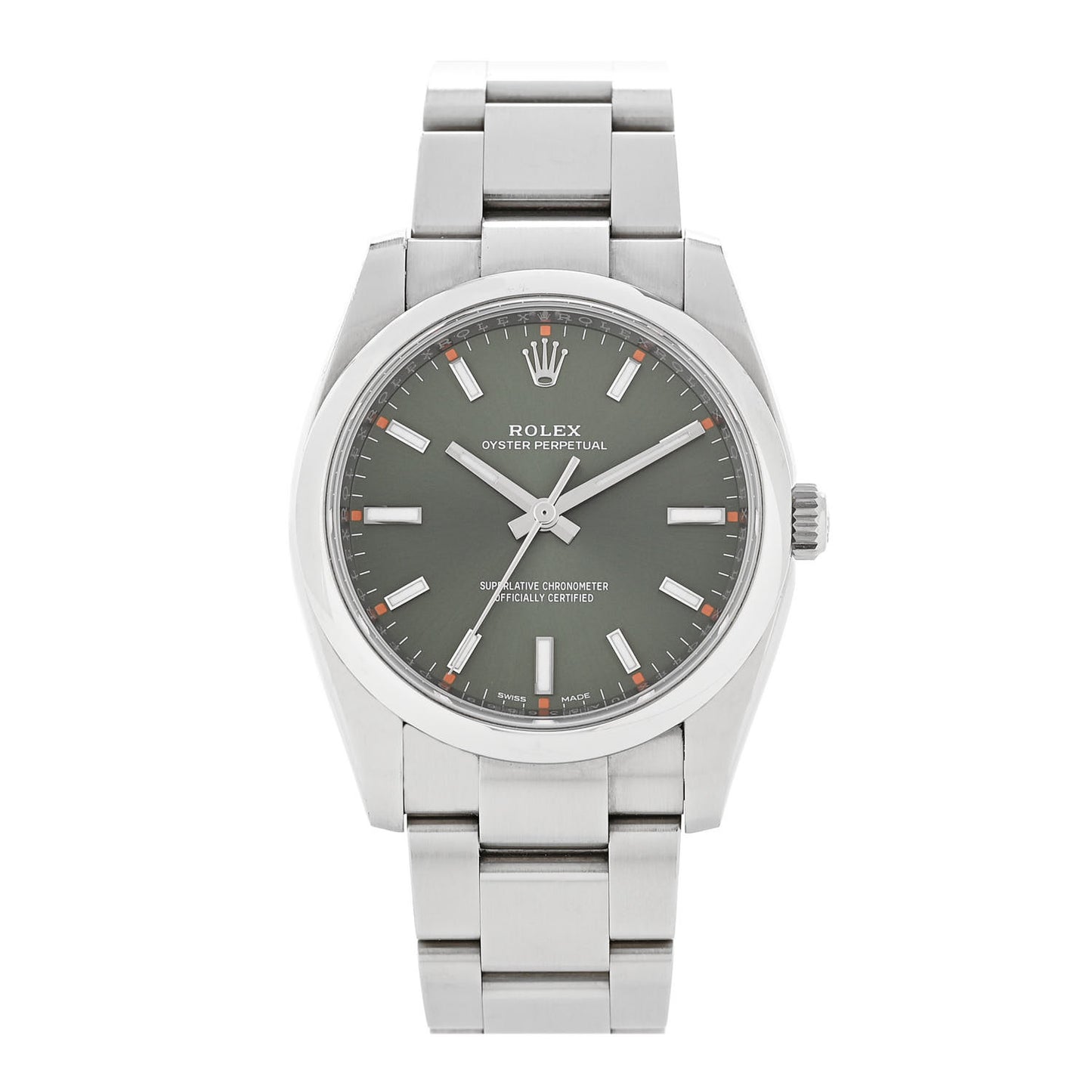 Stainless Steel 34mm Oyster Perpetual Watch Olive Green 114200