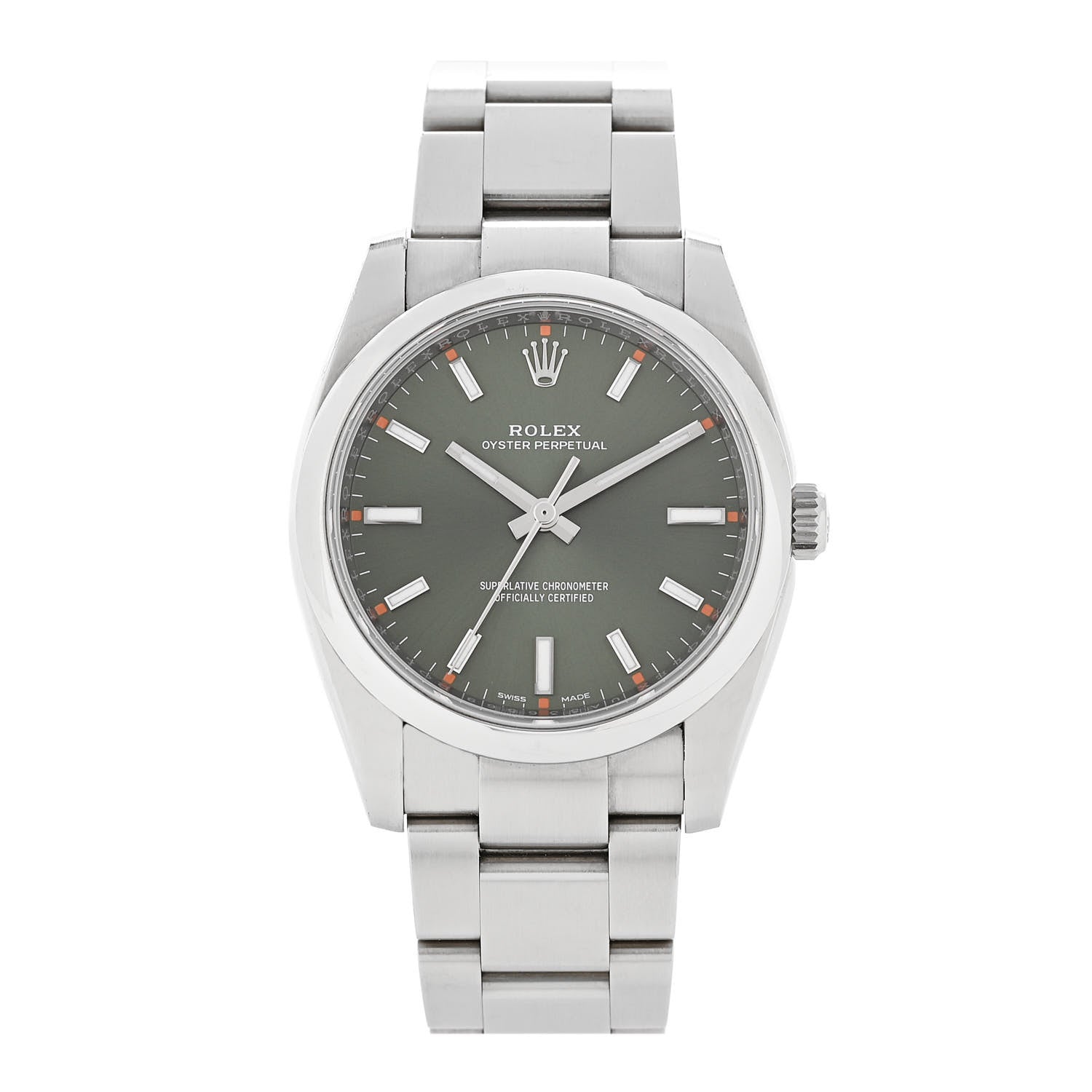 Rolex Stainless Steel 34mm Oyster Perpetual Watch Olive Green 114200 1 of 5