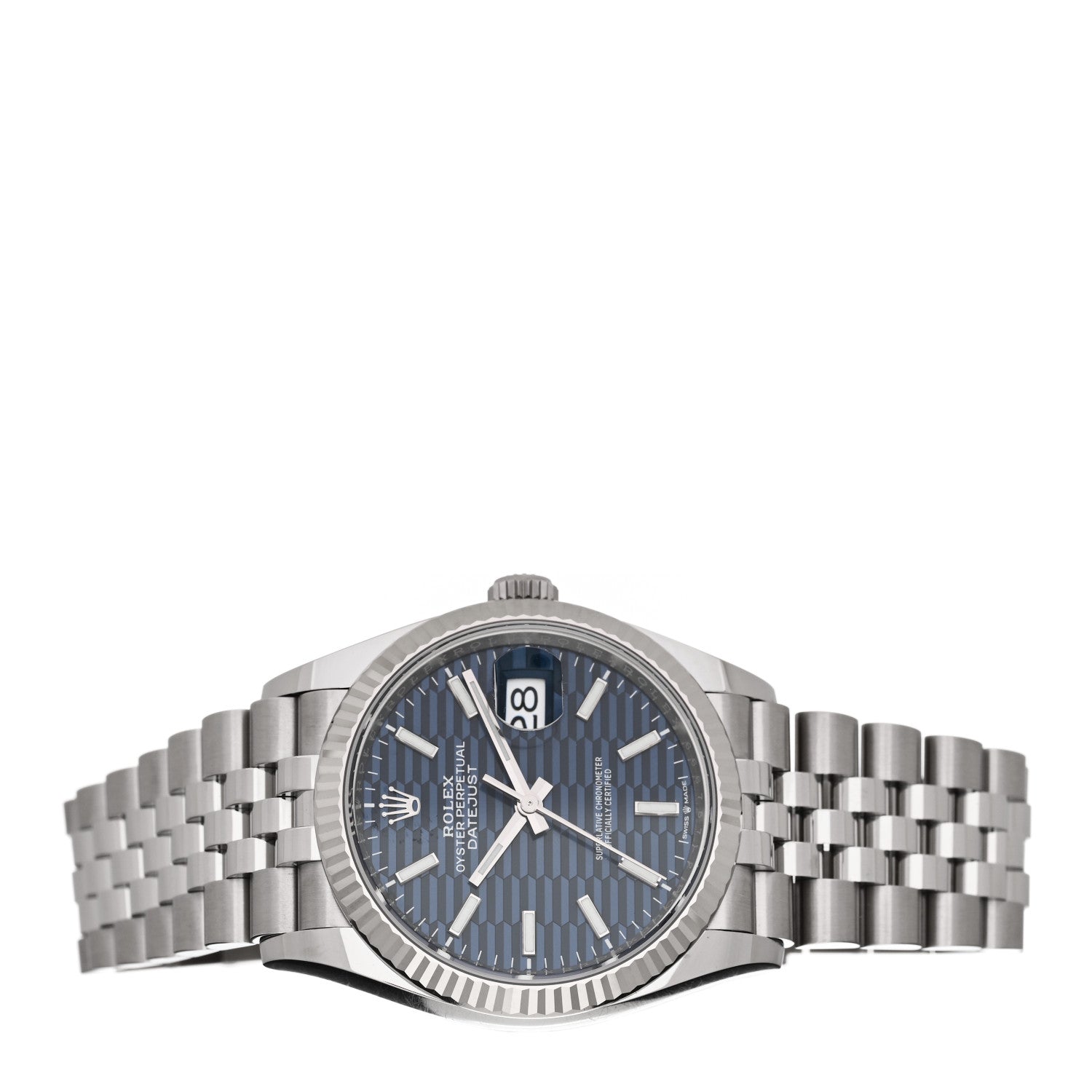 Rolex Stainless Steel 18K White Gold 36mm Oyster Perpetual Datejust Watch Blue Fluted 126234 2 of 5