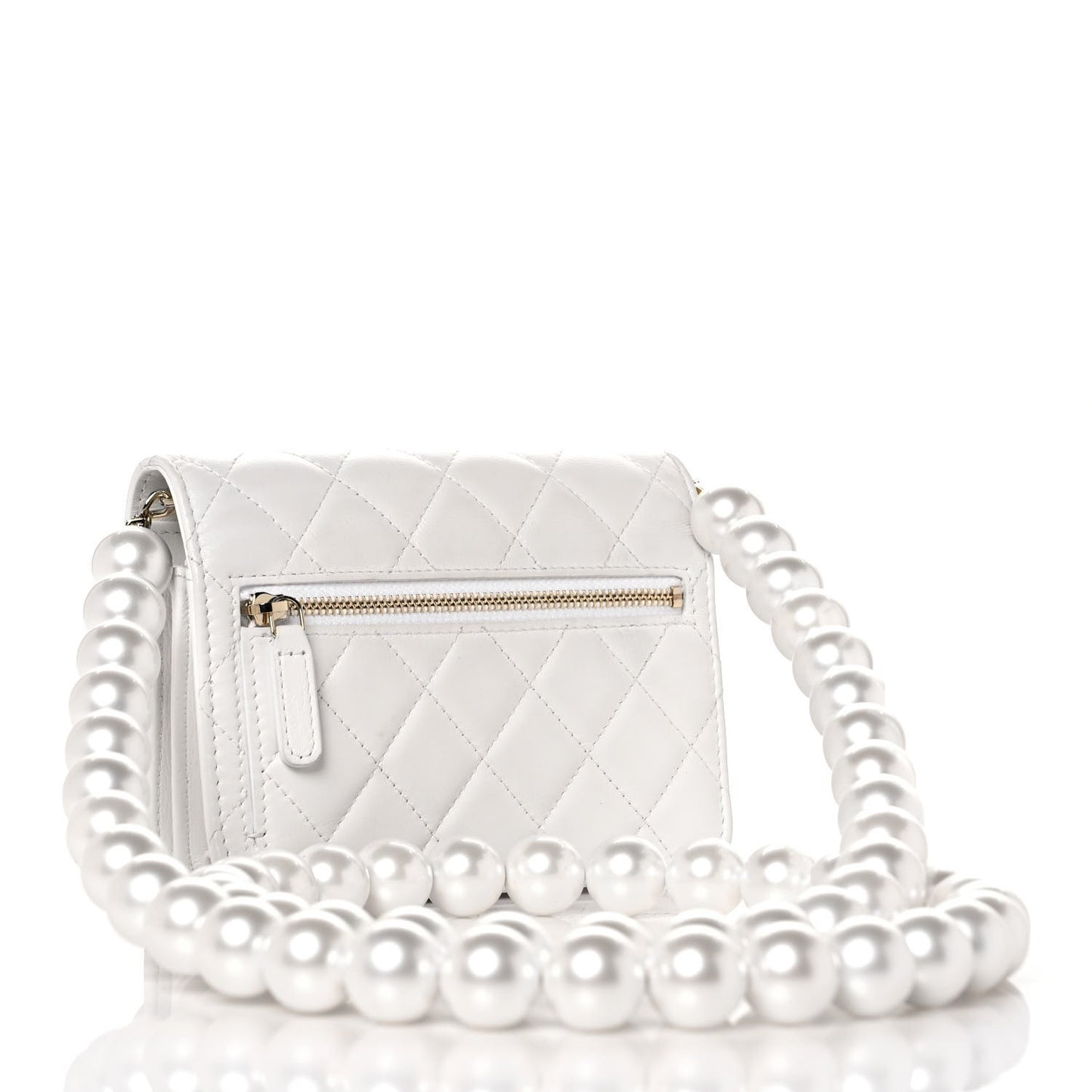 Calfskin Quilted Mini Maxi Pearls Wallet On Chain WOC White