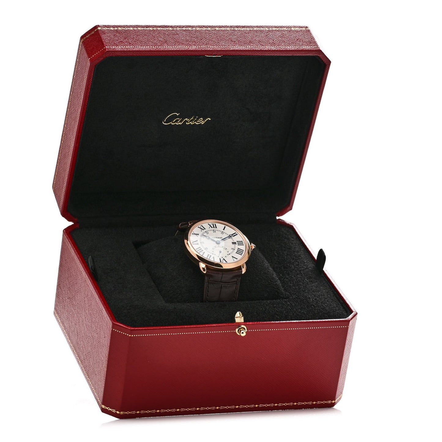 18K Pink Gold Alligator 40mm Ronde Louis Automatic Watch Brown