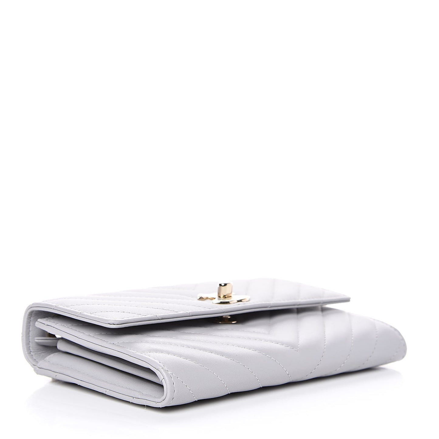 Lambskin Chevron Quilted Trendy CC Wallet On Chain WOC Grey