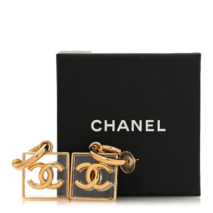 Chanel Metal Resin CC Square Drop Earrings Gold Transparent 5 of 5