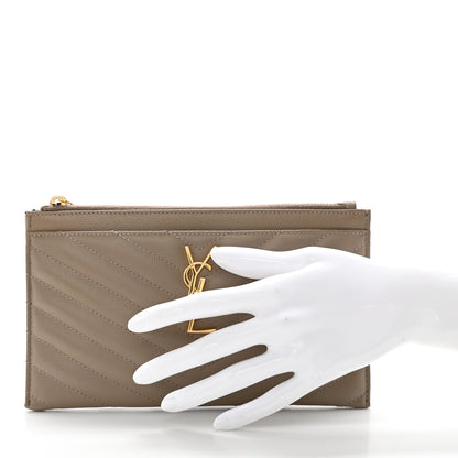 Saint Laurent Grain De Poudre Chevron Monogram Bill Pouch Dusty Grey 2 of 8