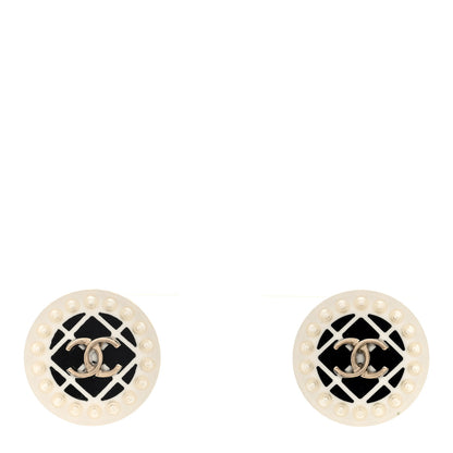 Chanel Resin Pearl Round CC Earrings White Black 1 of 4