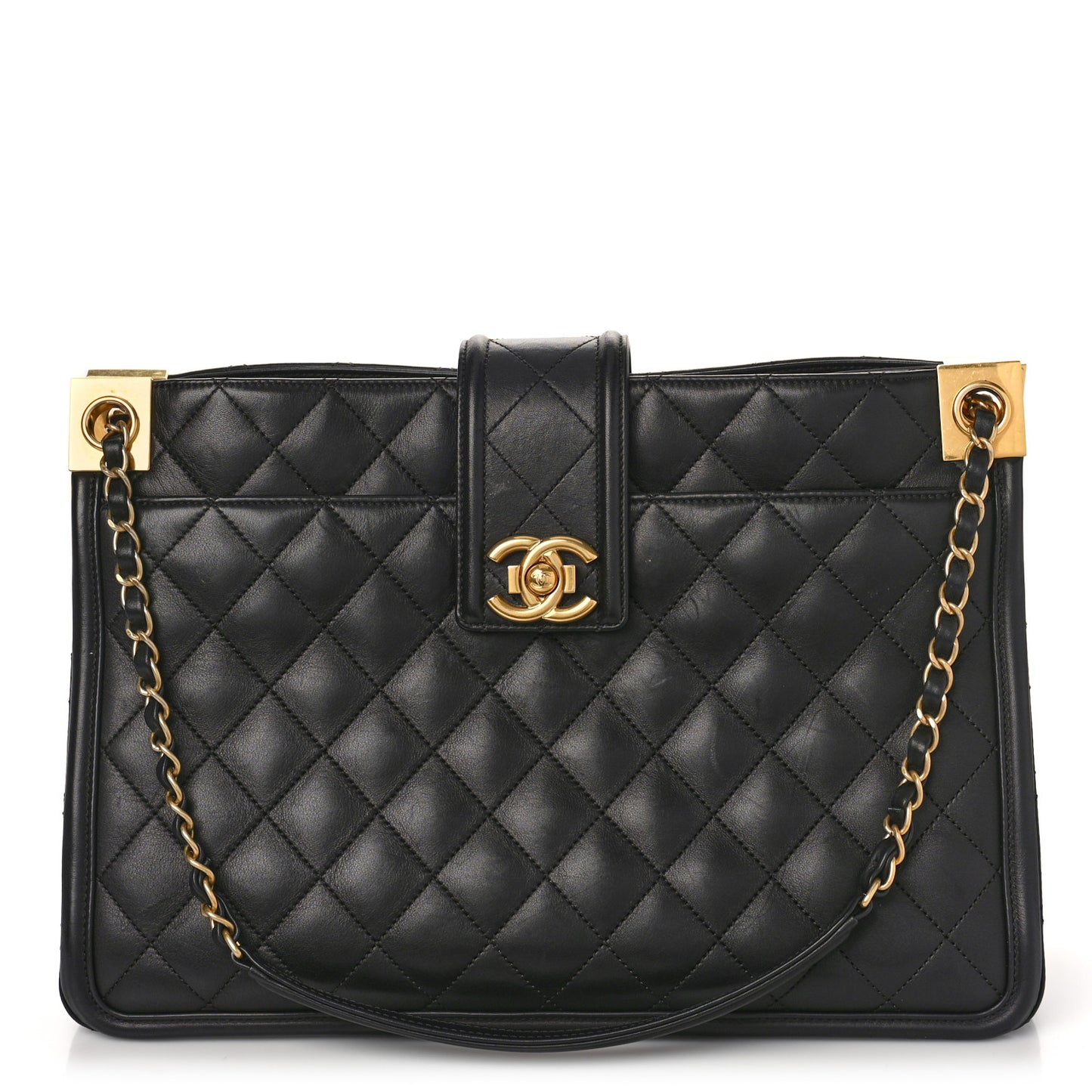 Lambskin Quilted Elegant CC Shopping Tote Black