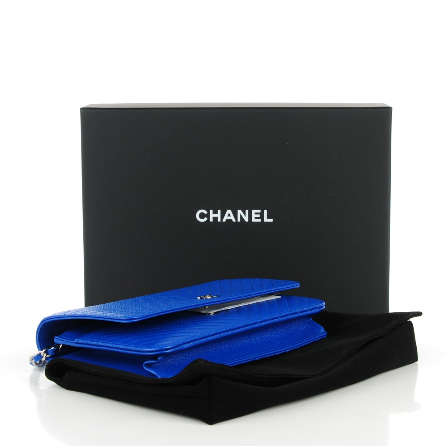Caviar Chevron Quilted Wallet On Chain WOC Blue