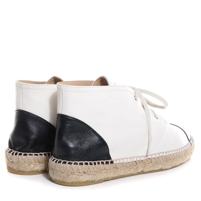 Chanel Lambskin Cap Toe Lace Up Espadrilles 38 White Black 4 of 9