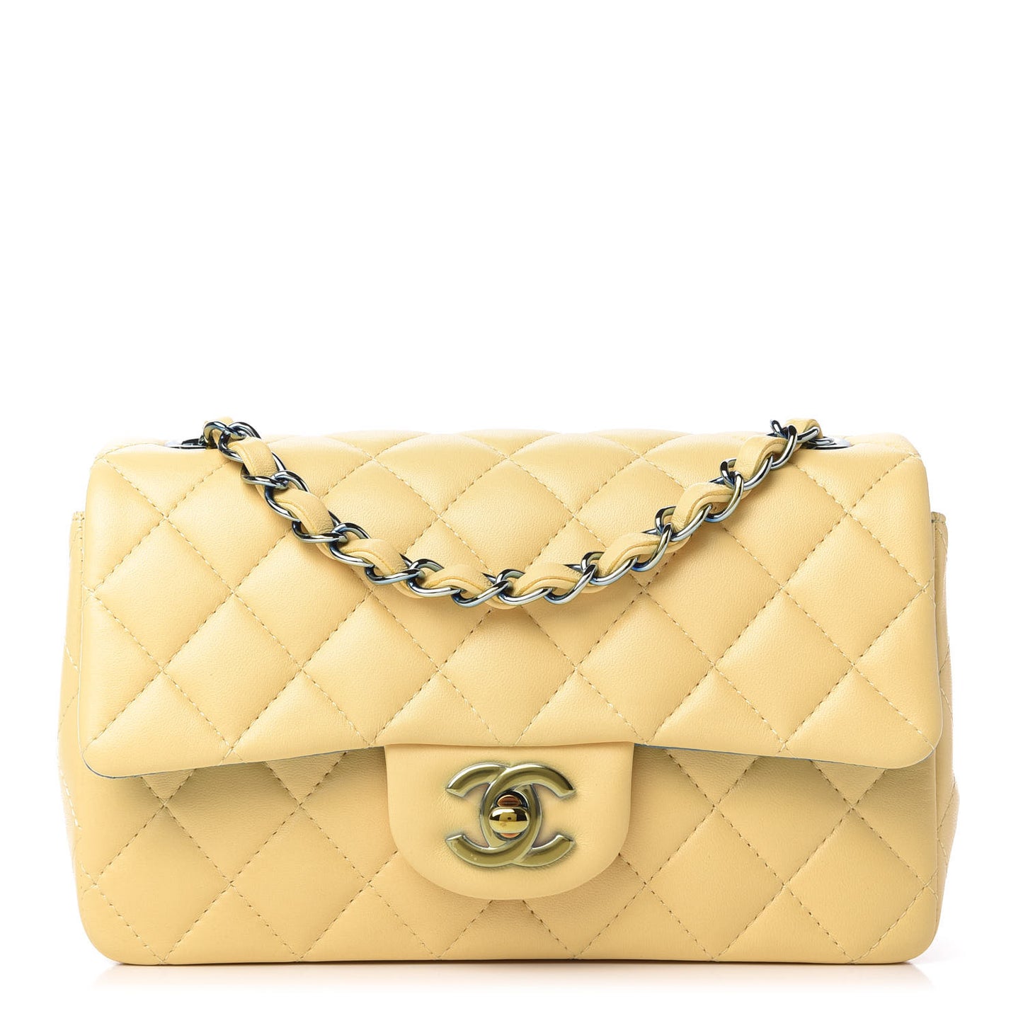 Lambskin Quilted Mini Rectangular Flap Yellow Blue