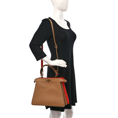 Fendi Vitello Seta Nappa Plexiglass Bi-Color Medium Peekaboo I SEE U Satchel Miele Scuro Tulipano 3 of 9