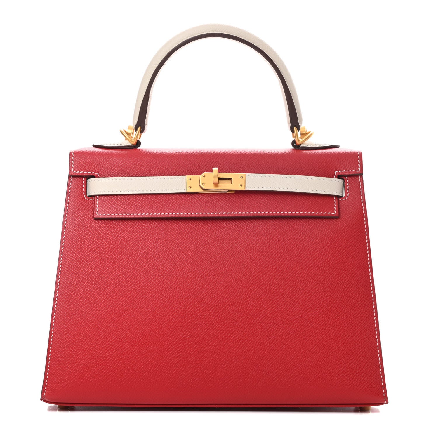 Hermes Epsom Bi-Color Horseshoe Kelly Sellier 25 Craie Rouge De Coeur 1 of 12